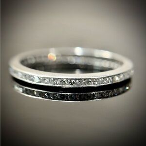 Platinum Art Deco Diamond Eternity Wedding Anniversary Stacking Band